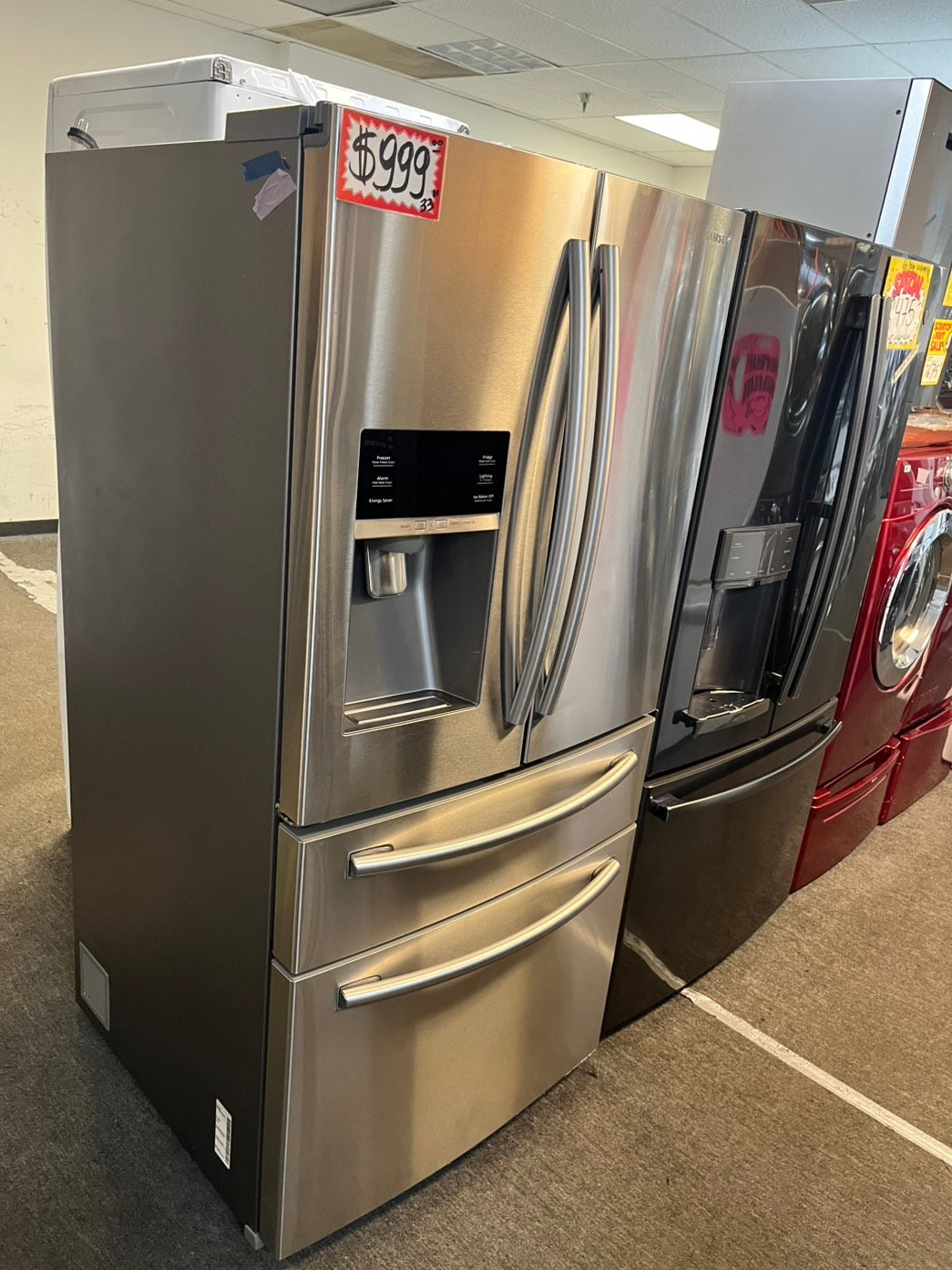 =•Samsung 33” wide 4-doors French door Refrigerator 33w x 69h 30”1/2depth. /stainless steel w/ ice water dispenser 33" #RFSMG338L