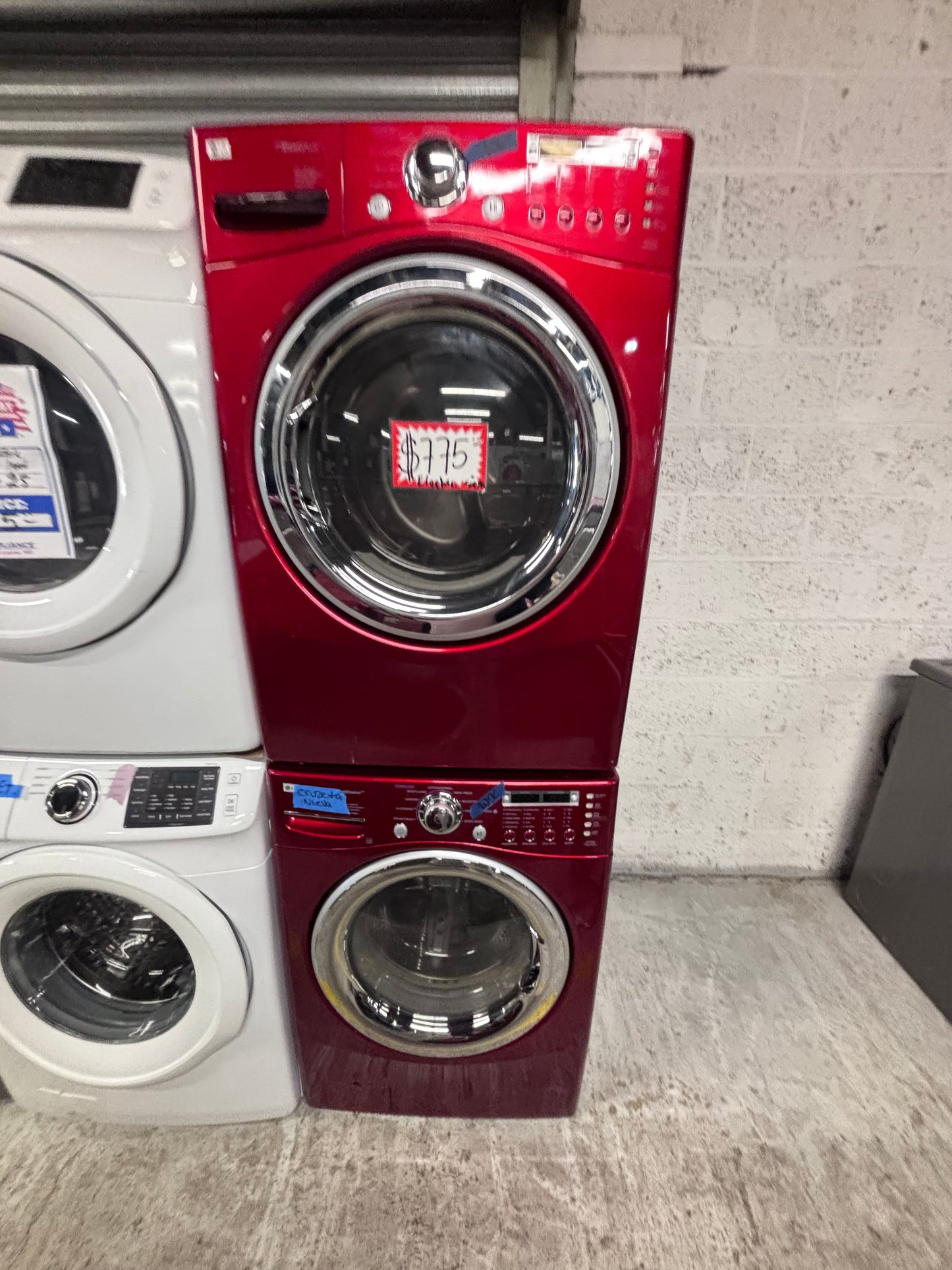>LG washer & dryer steam set electric 220v front load stackable or side by side - sensor dry in red  #WDRR5D6B