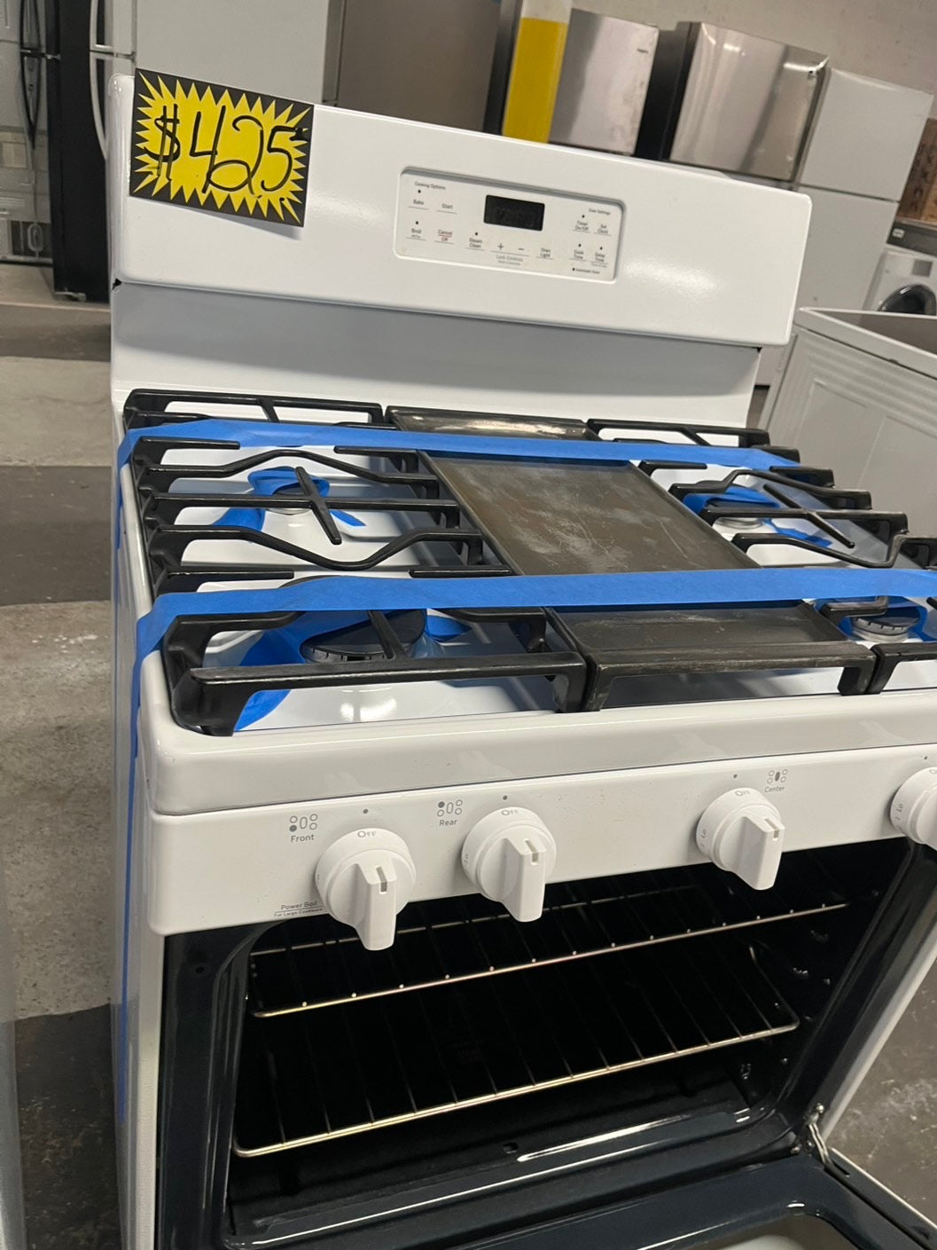 =GE Gas range 5 burner bake Temp Recall broil hi/lo in  white  used-Refurbished 30" #GEGA34LB