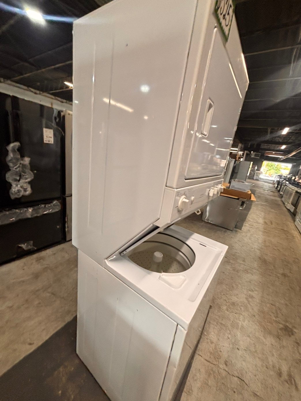 >*used-  refurbished GE stacked laundry center Electric 220v washer & dryer unit in white 27" #LC27FQ2B