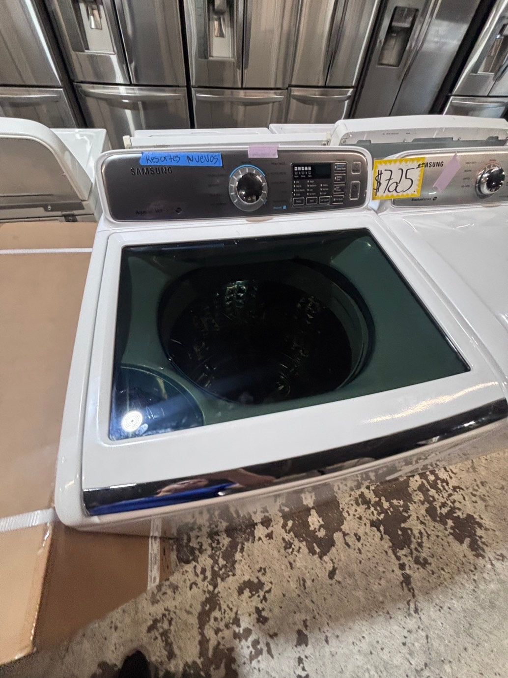 >*samsung white  top top load washer large capacity & dryer set electric 220v side x side top load stainless steel drum white color used-refurbished #W5Z6YB