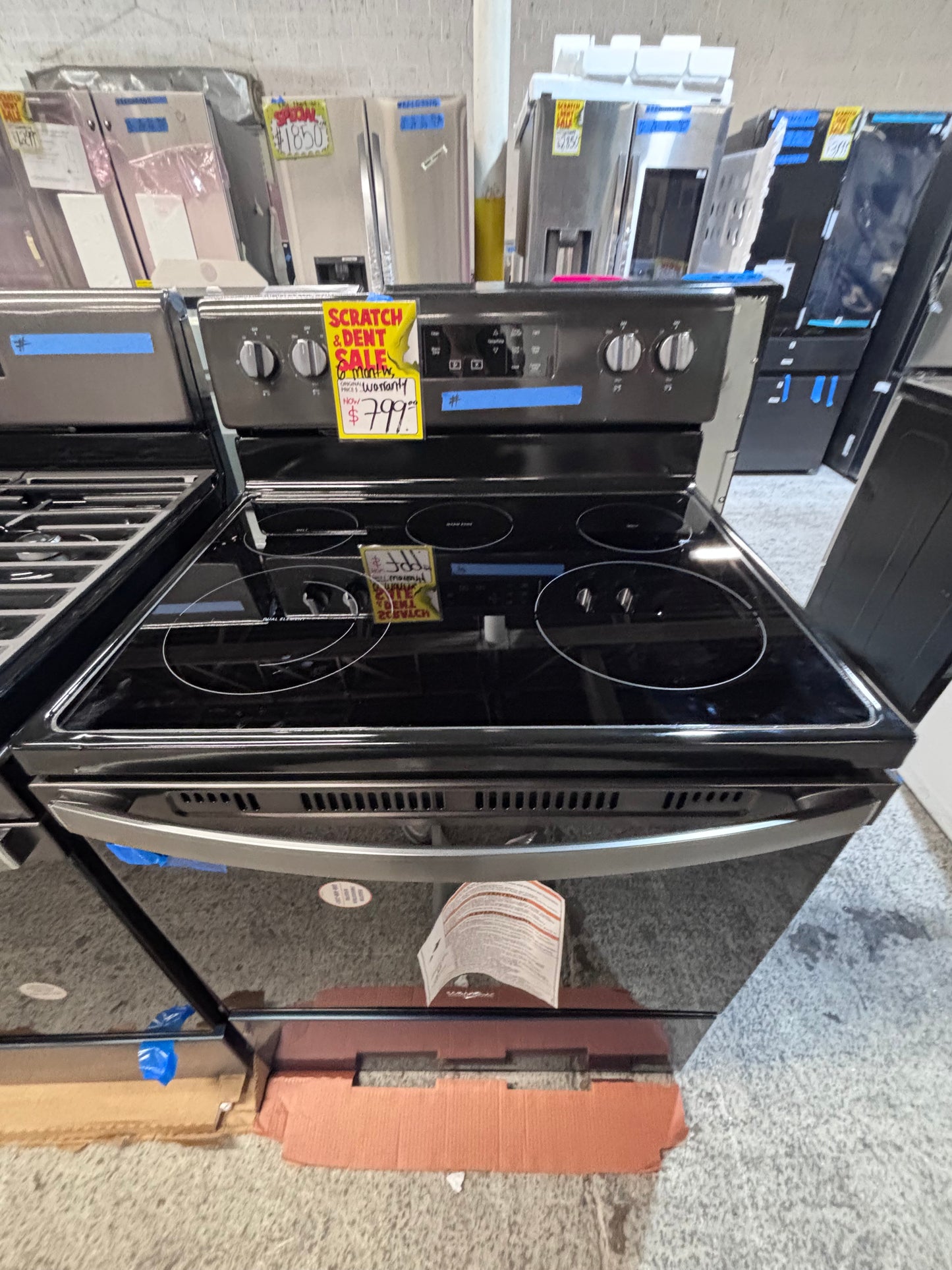 >>new open box New whirlpool electric glass top range ,bake /broil  black stainless steel #ERZZ3VB