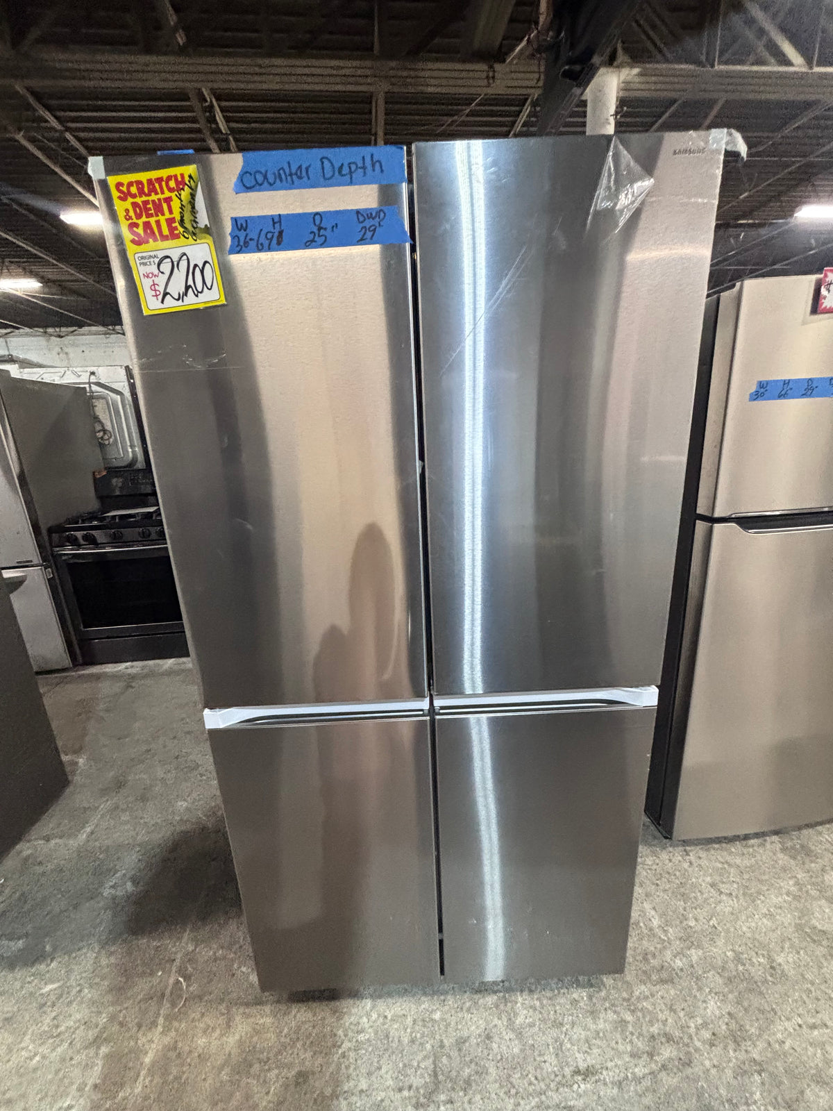 } New open box 📦 Samsung - 36 in. Wide Bespoke 23 Cu. Ft. 4-Door Flex French Door Counter Depth Refrigerator with Beverage Center - Stainless steel working 💯 with warranty #SCD23NB