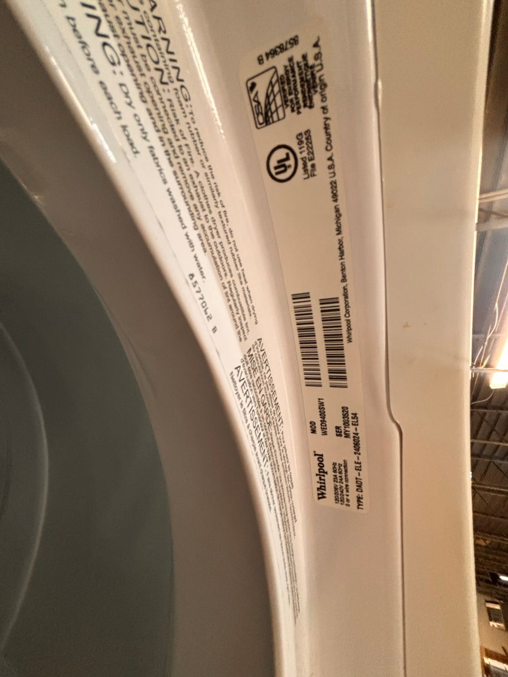 }}Whirlpool steam washer 4.5 cu ft & dryer 7.2 cu ft mix & match set electric steam 220v front load stackable or side by side - sensor dry white color   #WY918SET