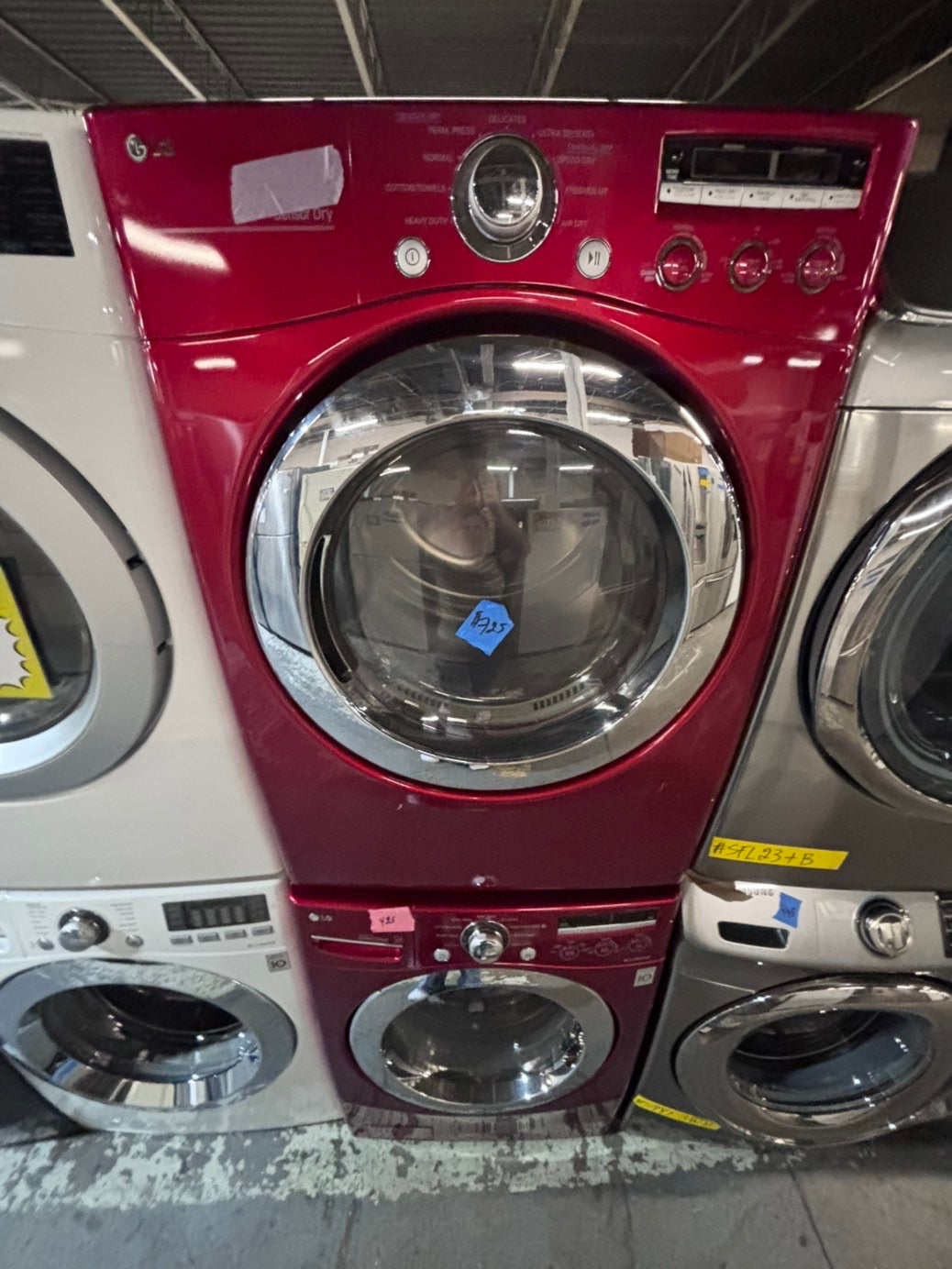 >* LG washer & dryer set electric 220v front load stackable or side by side - sensor dry in red color #LERA5SET