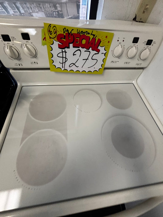 -Frigidaire Glass top electric 220v range 5 burner warm zone bake broil  convection bake  off white color 30" Refurbished #KOW11JL