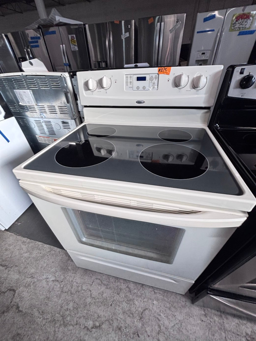}sale🔥Whirlpool off white electric 220v glass top range 4 burners bake Broil roast auto clean 30" used-Refurbished #ESW71B