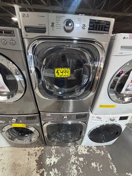 >*used great condition 29”refurbished LG steam washer & dryer set electric front load jumbo size stackable or side by side stainless steel drum 29" #WEXDZX9B