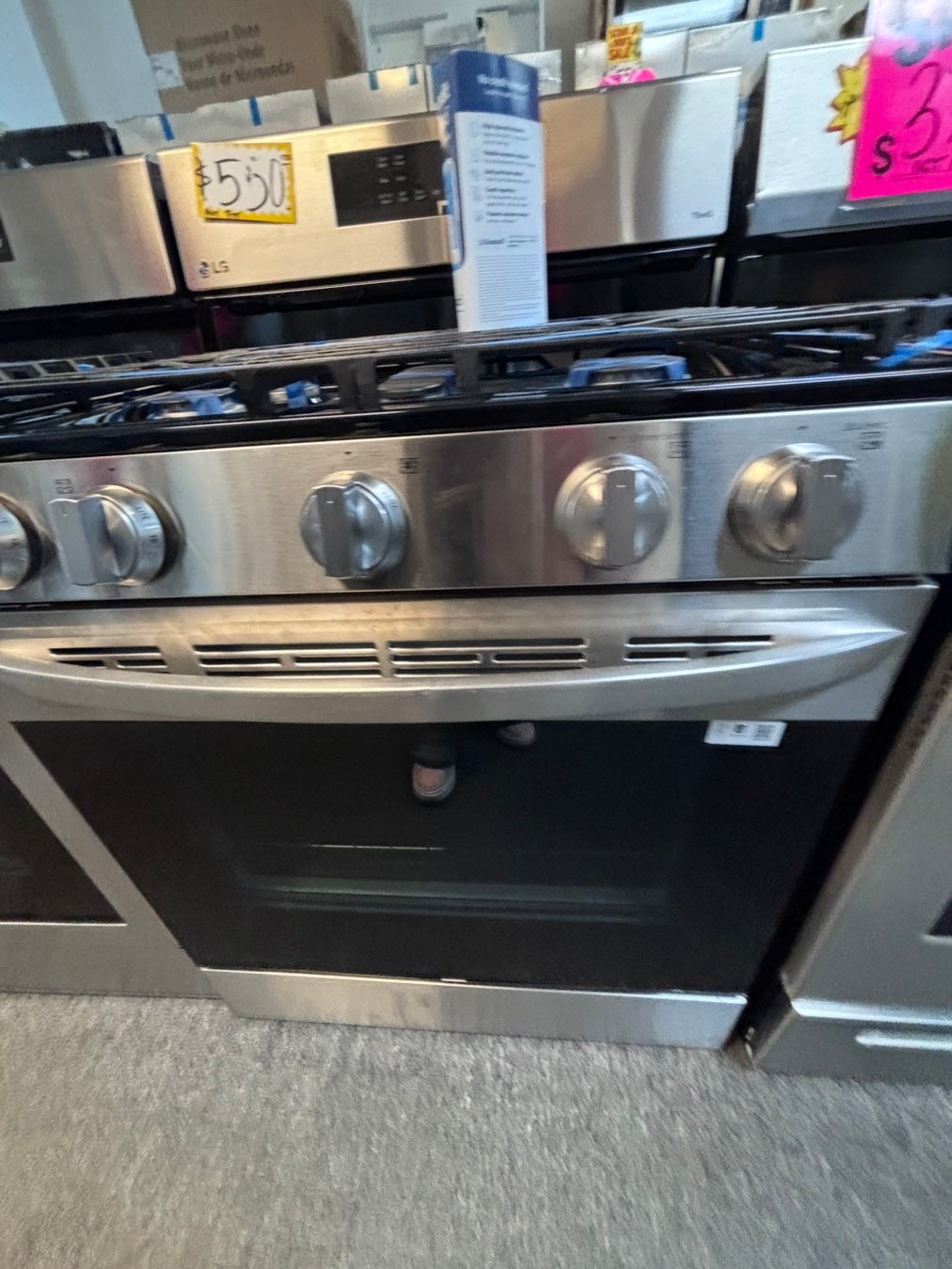>LG Gas range 5 burner convection oven bake ,broil Hi/Lo self clean in stainless steel used-Refurbished 30” #SG7ZYYL