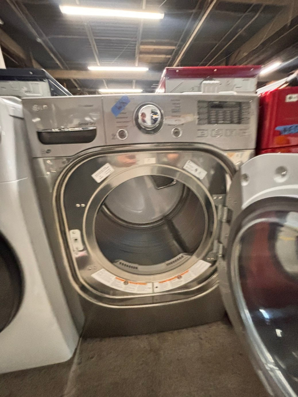 >LG steam sensor Dry front load stackable electric 220v dryer stainless steel drum in gray -silver color ,used-refurbished 27" #DEL436B