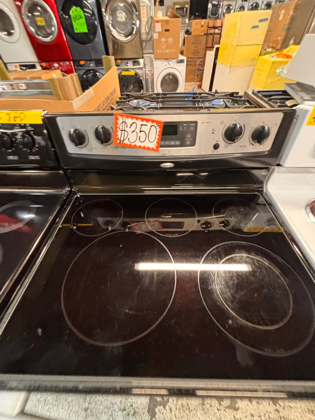 }} Whirlpool electric 220v glass top range bake Broil roast self clean oven stainless steel working 💯  with warranty ! 30" used-Refurbished #WHFT401B