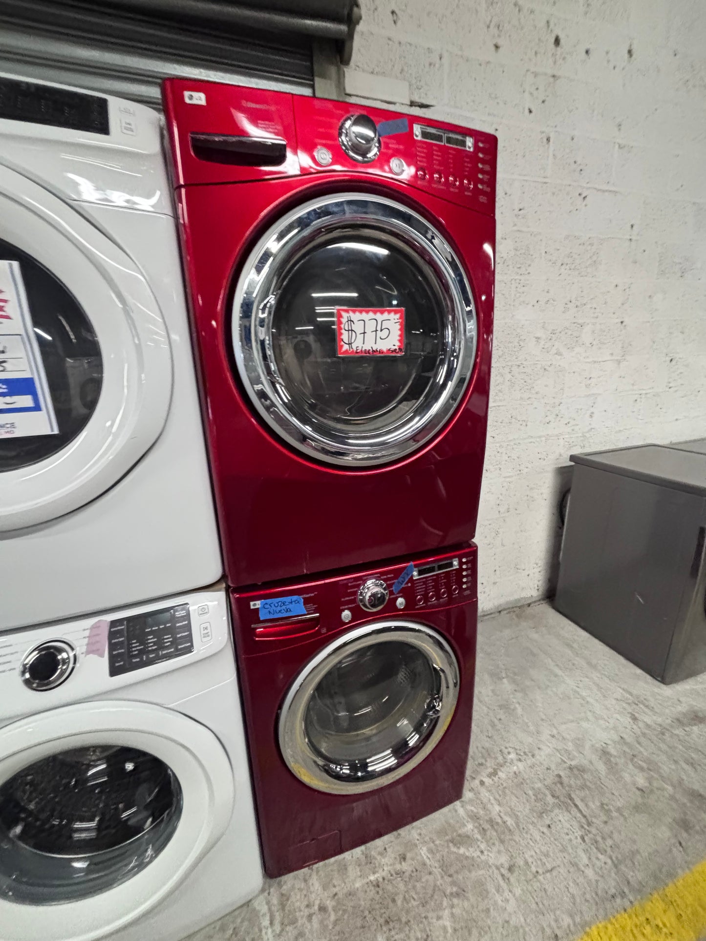 >LG washer & dryer steam set electric 220v front load stackable or side by side - sensor dry in red  #WDRR5D6B