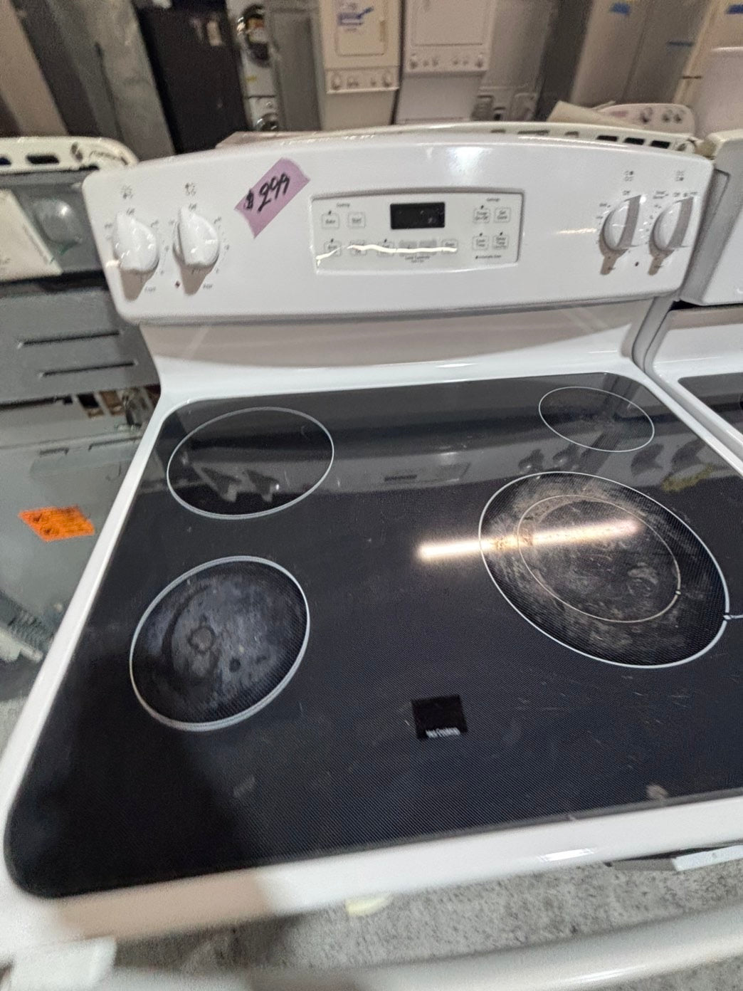 >*special 🔥 GE electric 220v glass top range bake Broil roast self clean white  30" used-Refurbished #ESZ111B