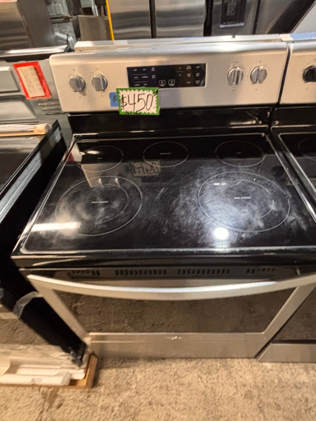 >*whirlpool electric Air-fry 220v glass top range convection-oven  bake Broil roast self clean stainless steel 30" used-Refurbished #EAF661B