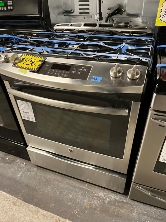- GE gas range slide in stainless steel 4 burner bake broil hi/lo self clean 30" #ER671WB