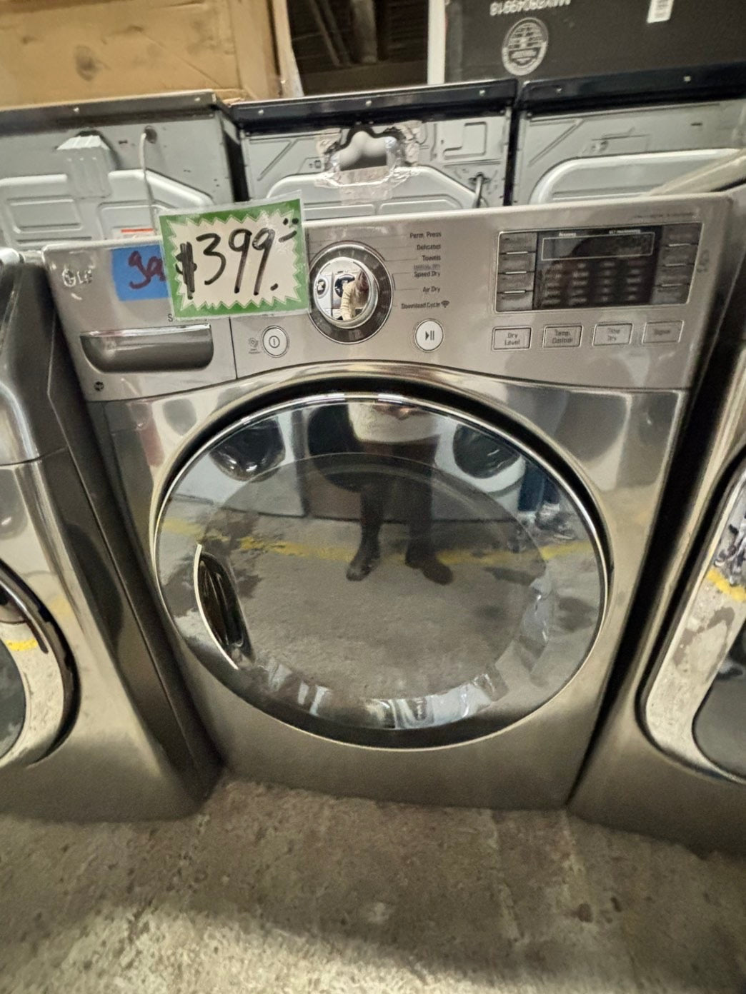 -LG steam front load stackable GAS dryer stainless steel drum in gray color 27" #ED413GB