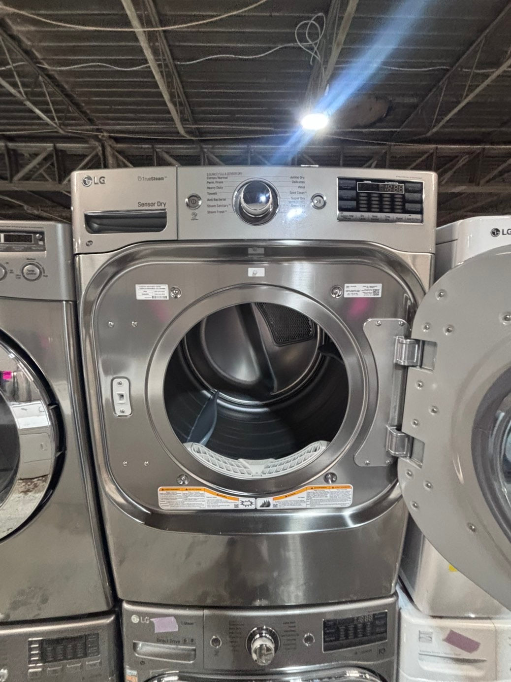>*used great condition 29”refurbished LG steam washer & dryer set electric front load jumbo size stackable or side by side stainless steel drum 29" #WEXDZX9B