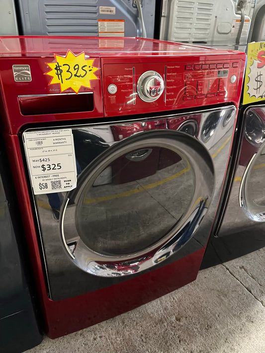 Kenmore Elite front load stackable electric 220v dryer stainless steel dream w/steam cycle in red 27" #ED402SB