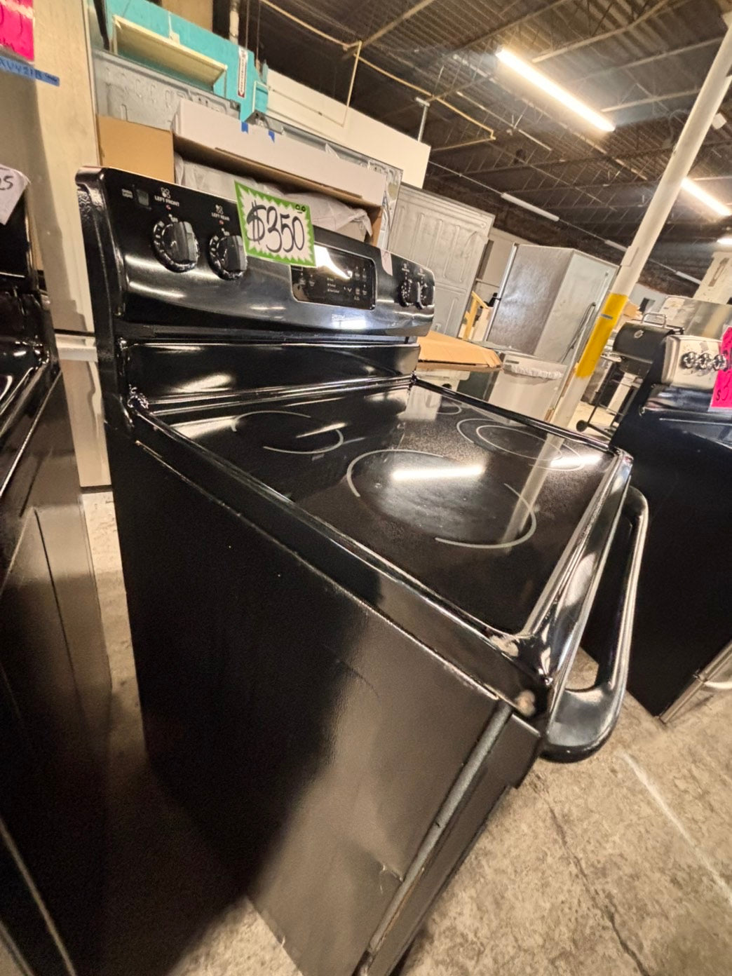 >special💫kenmore  Glass Top electric stove  bake /broil,Self clean 30” 4 burner ,black  color,     used-Refurbished   #KESC99B