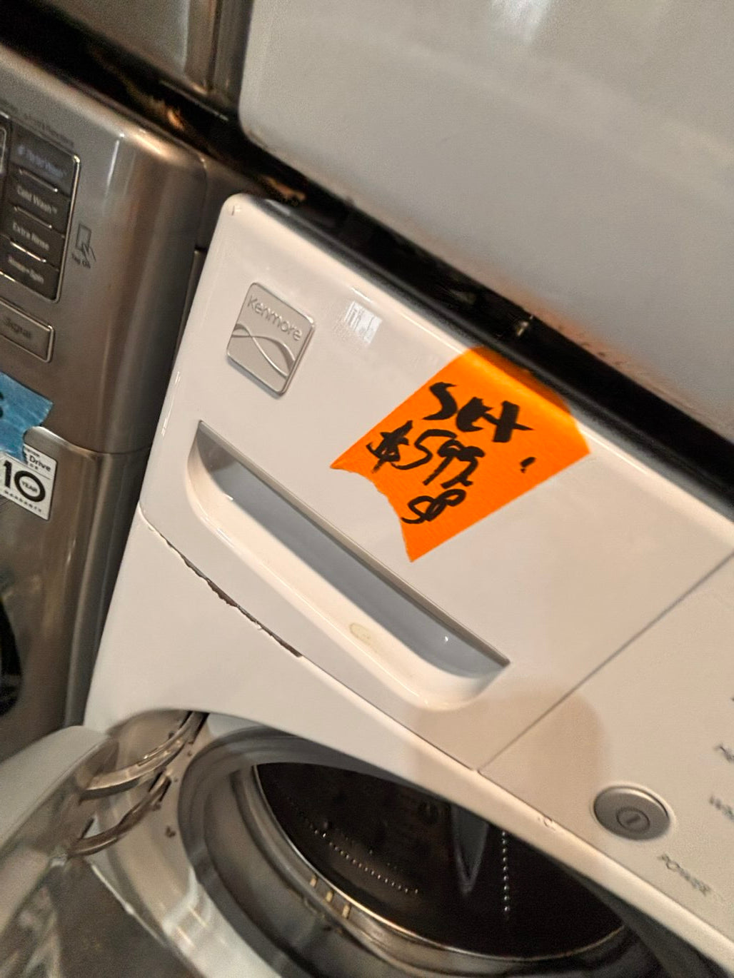 } special🎉kenmore washer & dryer set electric 220v front load stackable or side by side - sensor dry , working 💯  with warranty , in white color   #SPWK6SET
