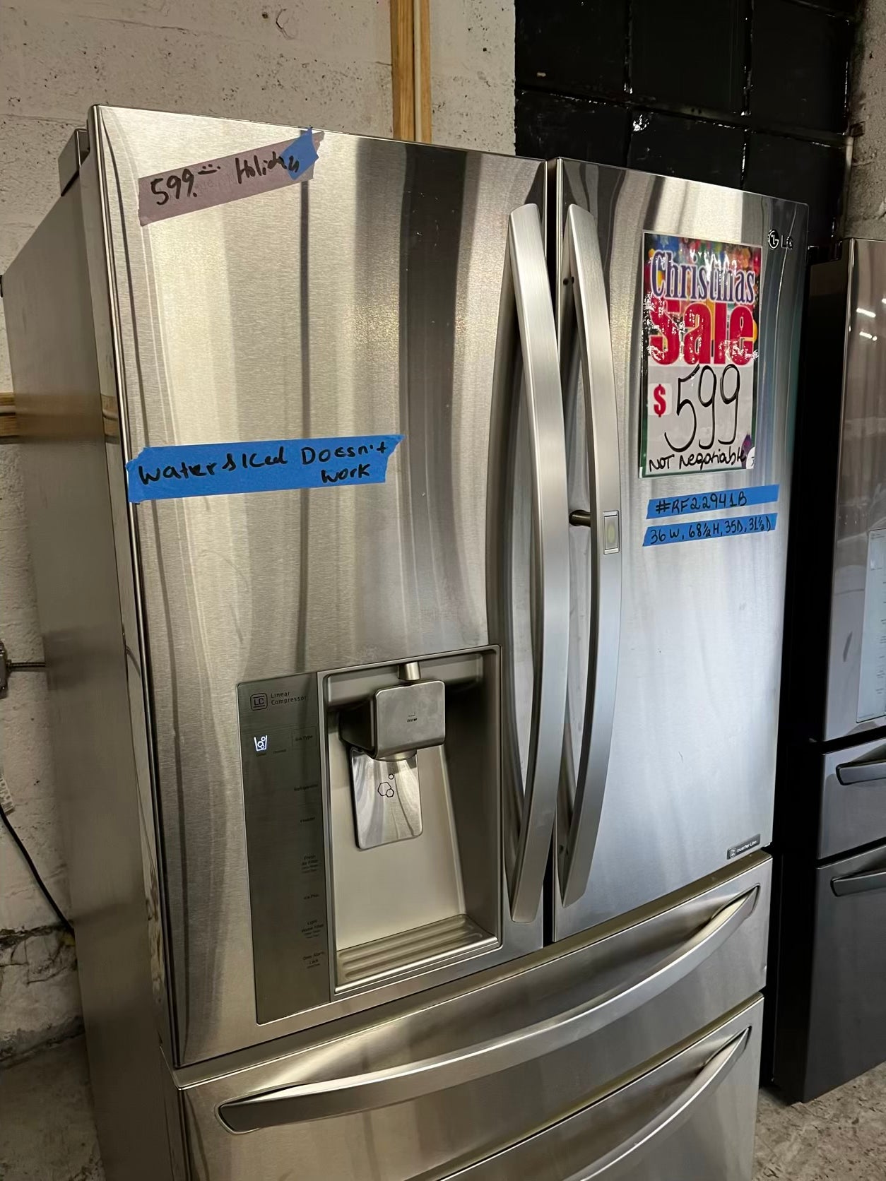 🎄Holiday Sale 🎁Used | Refurbished LG 36” French door refrigerator stainless steel *NO ice maker or water dispenser r- stock number #RF222941B