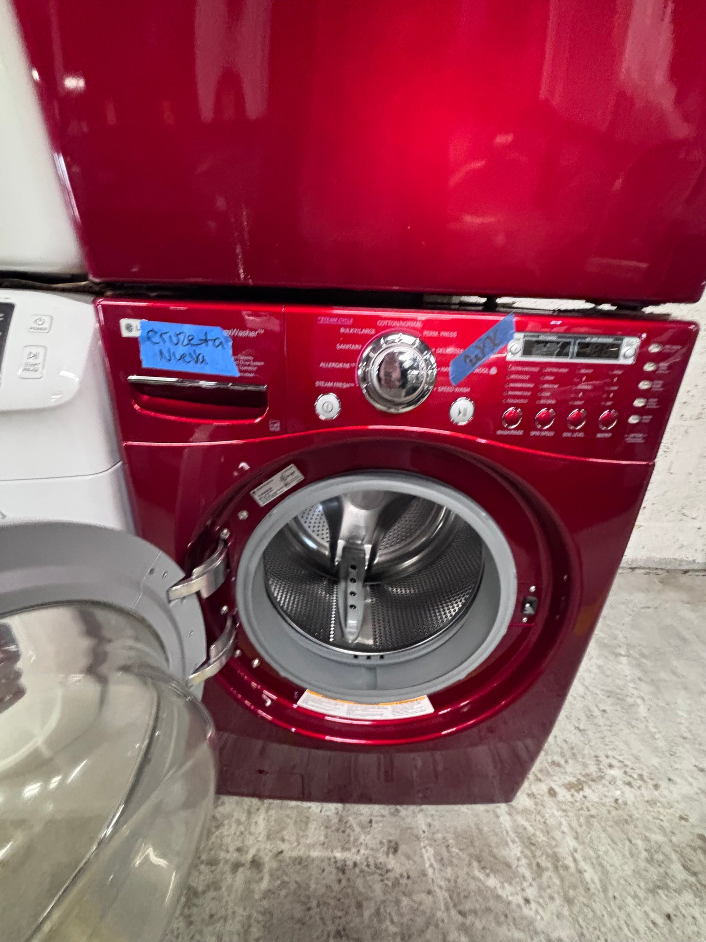 >LG washer & dryer steam set electric 220v front load stackable or side by side - sensor dry in red  #WDRR5D6B