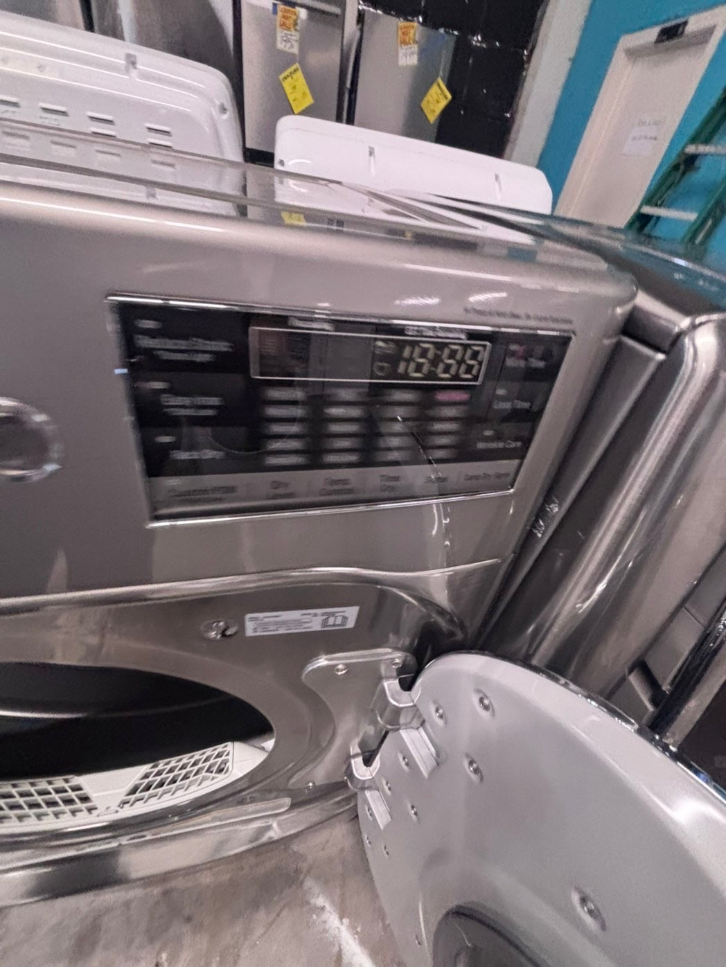 >*used great condition 29”refurbished LG steam washer & dryer set electric front load jumbo size stackable or side by side stainless steel drum 29" #WEX5S9B