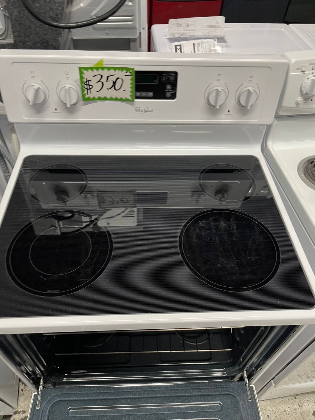 - Whirlpool electric range 4 burner bake broil frozen bake in white  30” #RF87NB