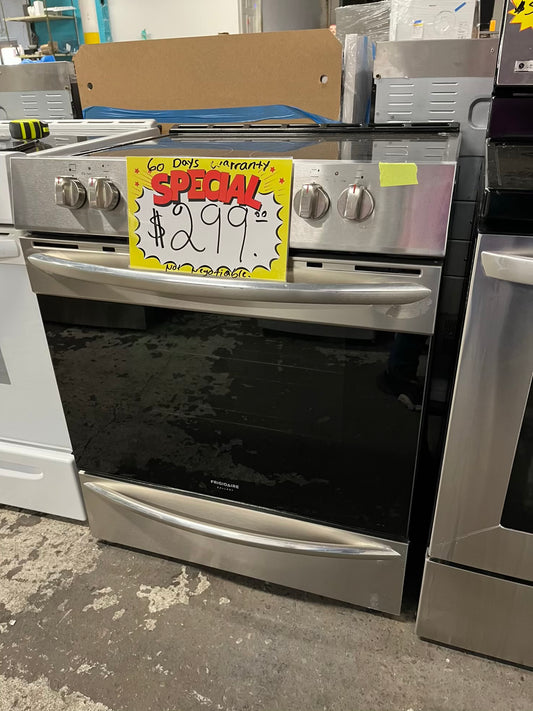 Frigidaire slide in Glass top electric 220v range 5 burner warm zone conversion bake broil   30" Refurbished #ER901EB-TR