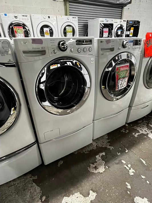 🎄Holiday Sale 🎁LG front load washer & dryer set GAS large capacity with pedestals stainless steel drum - in white 27” #WD85399B