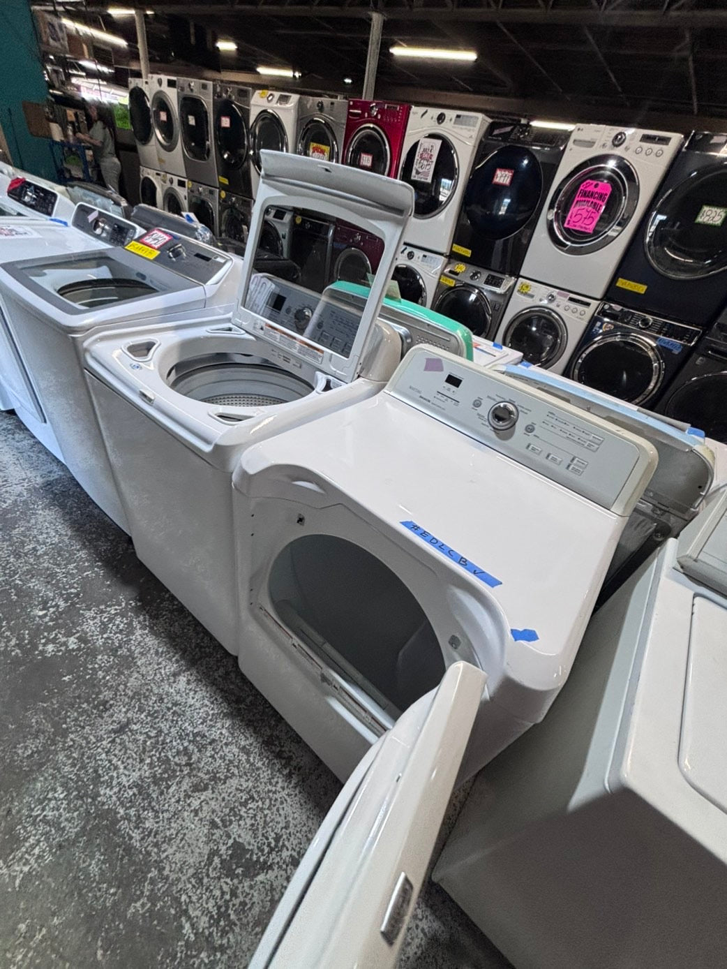 >*maytag bravos white  top top load washer large capacity & dryer set electric 220v side x side top load white color used-refurbished #WQX33SET
