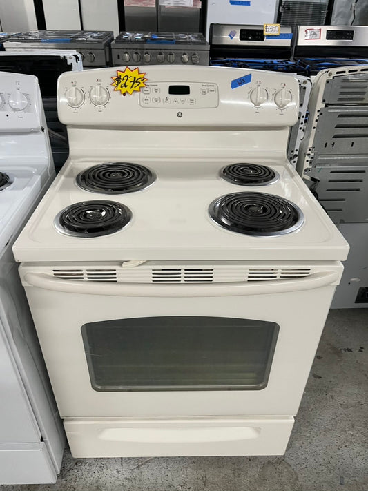 =Ge off white electric coil top electric range coil 220v 4 burner Refurbished in bake Broil self clean 30" #RER31B