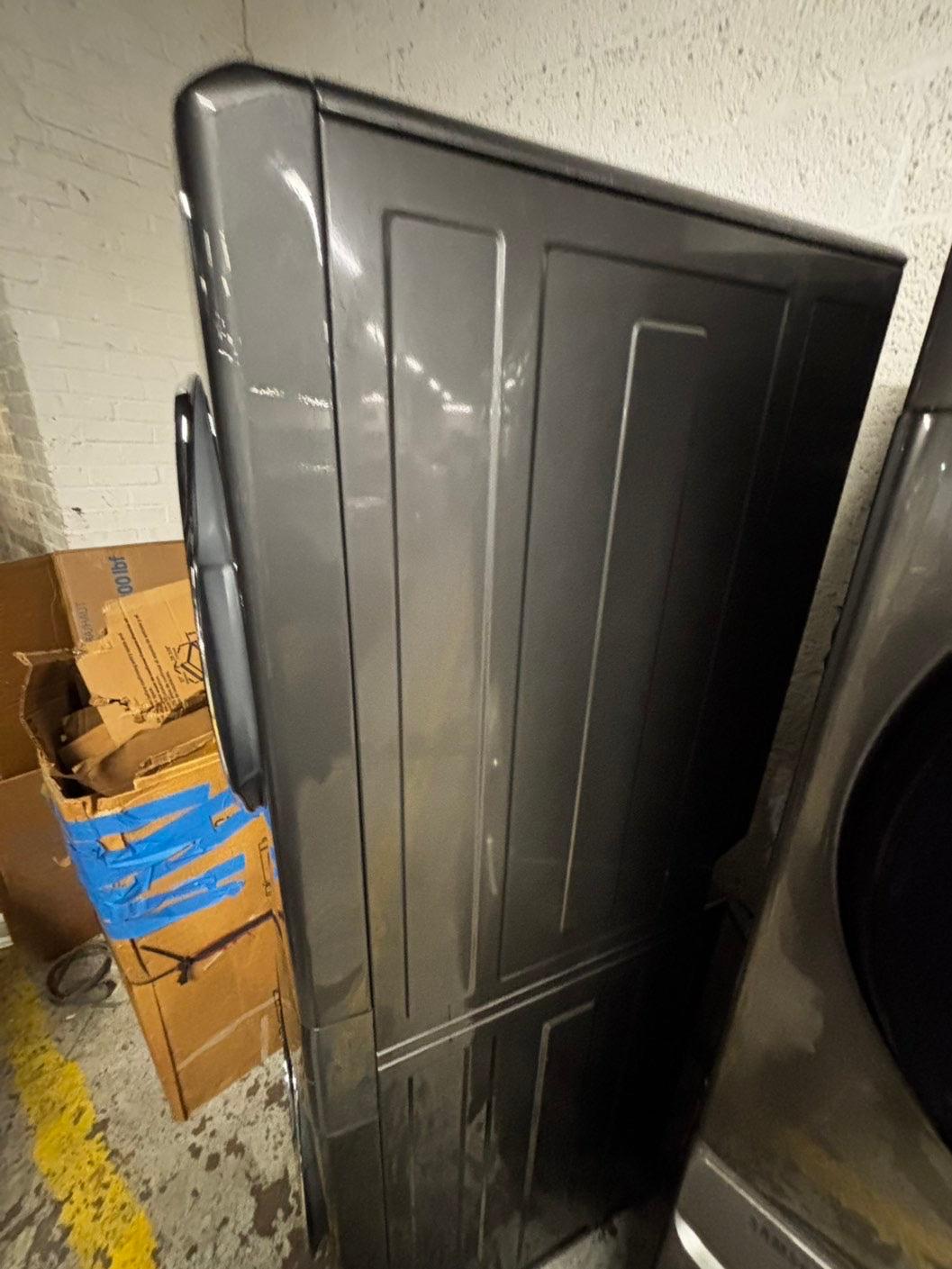 >gas Electrolux gas 27” wash-tower (washer & dryer) large capacity one unit staked  in dark gray color used refurbished #GD94G4B