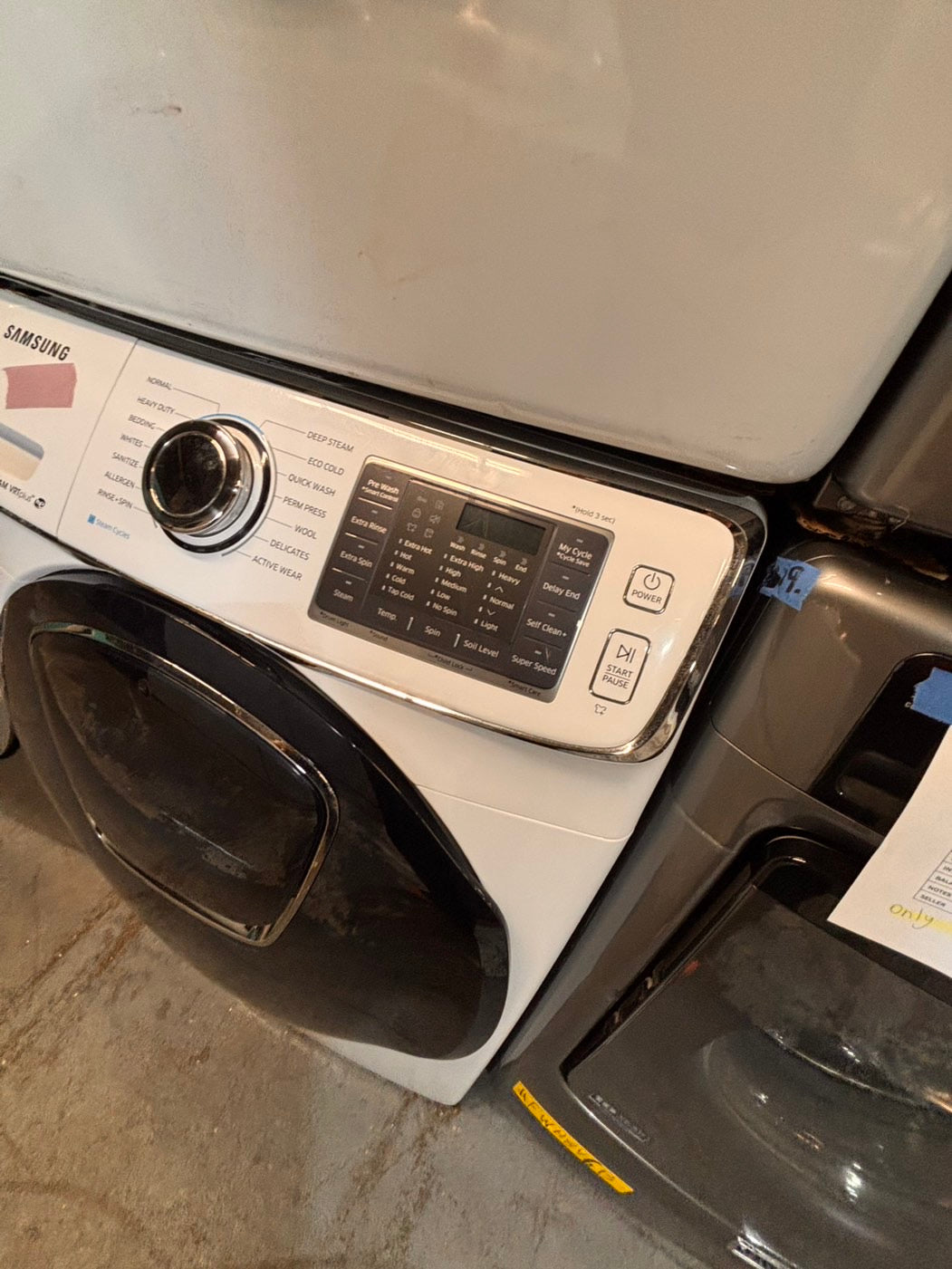 >*Samsung steam add wash-washer 4.5 cu ft & dryer 7.5 cu ft set electric steam 220v front load stackable or side by side - sensor dry white color   #WD698SET