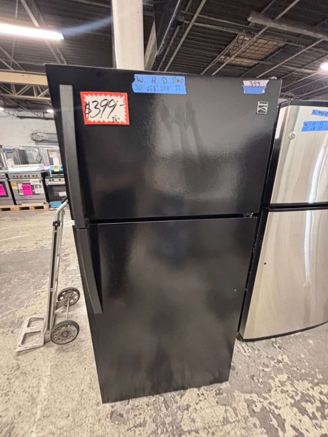 >*kenmore 30”x 66”heigth x 29depth 18cu.ft -top freezer refrigerator white  color              -used refurbished 30” #FBKJ6B