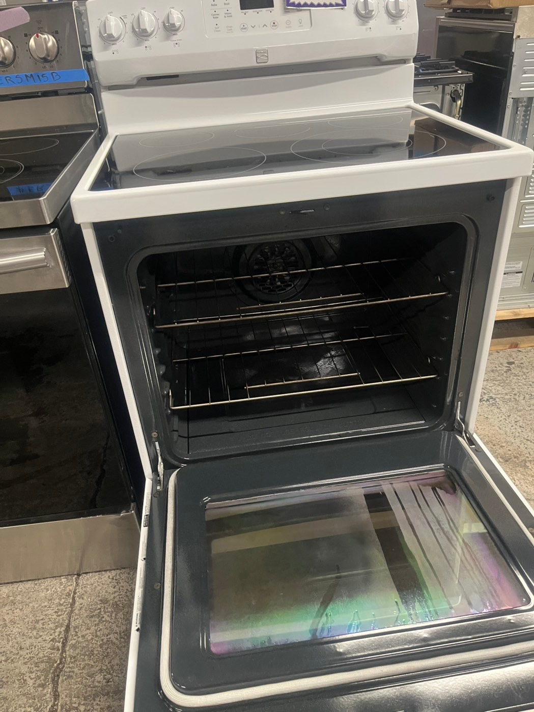 =Kenmore Convection oven Glass Top electric stove white bake broil 5 burner Self clean 30” white Refurbished #ELRA47B