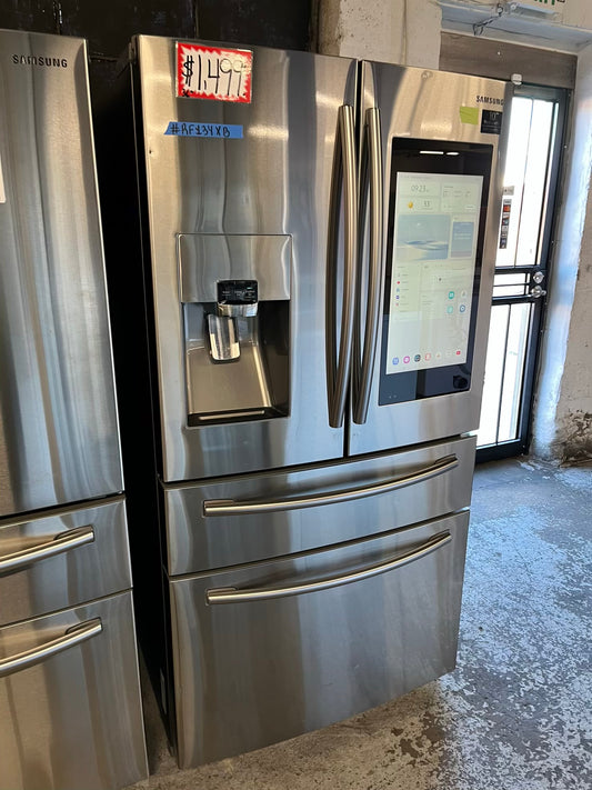 - Samsung four door refrigerator family hub stainless steel w/ice and water dispenser  used-refurbished 30”  #RF134XB
