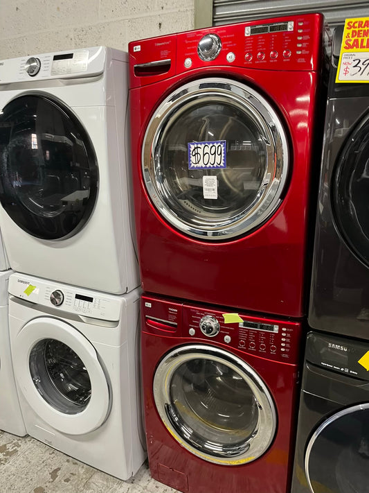 LG steam cycle washer 4.5 cu ft & dryer 7.5 cu ft set electric 220v front load stackable sensor dry He in red #WD852CB