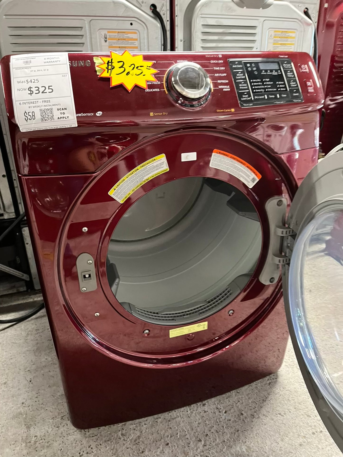 Samsung front load stackable electric 220v dryer in red 27" #ED404DB
