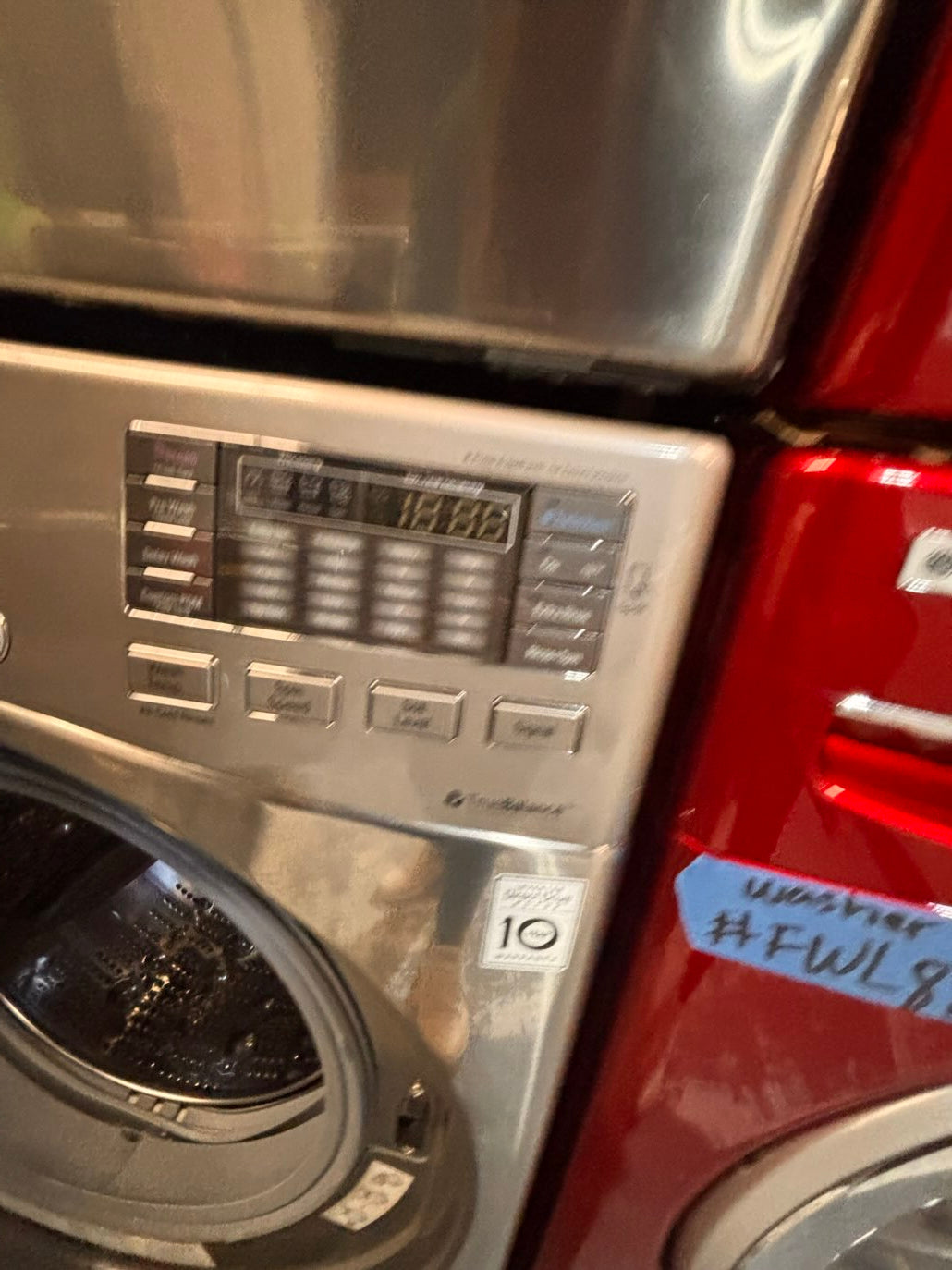 }}LG GAS  washer large capacity& dryer steam set front load stackable or side by side gray-silver 27” working 💯 with warranty !   used-Refurbished #LGSQ77SET