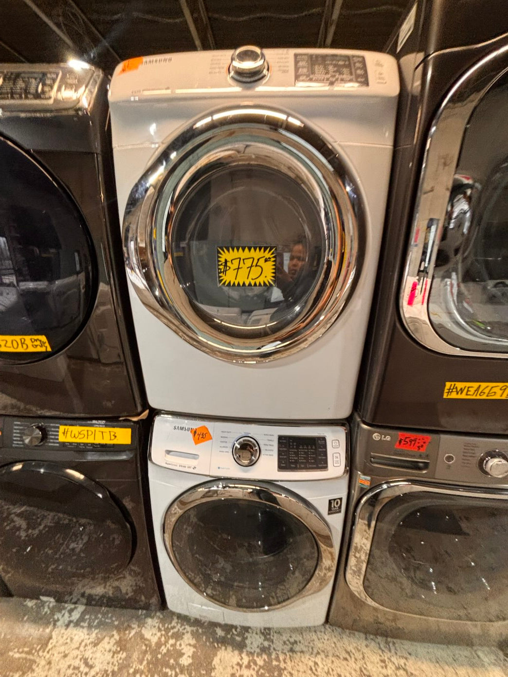}} Samsung front load  washer large capacity& electric dryer steam set front load stackable or side by side white  27” in used-Refurbished working 💯 with warranty #SAX675ET