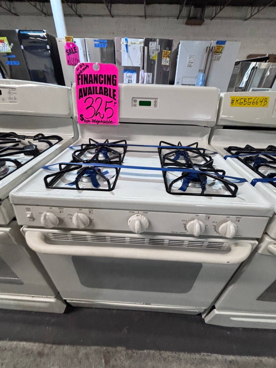 >*sale🔥GE  Gas range 4 burner bake broil Hi/Lo self clean in  white used-Refurbished 30” #G2T2D2B