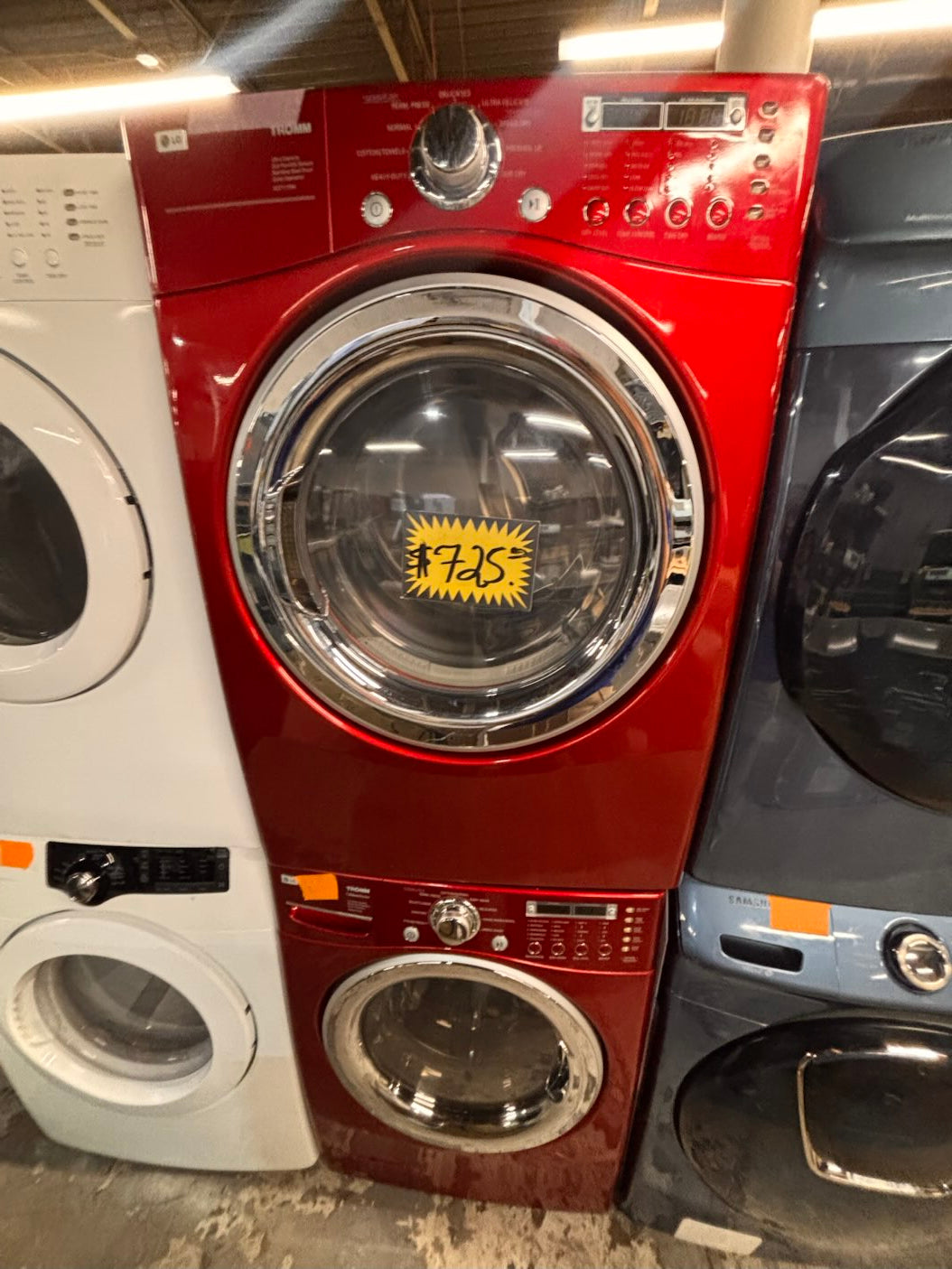 } } LG washer & dryer set large capacity,electric 220v front load stackable or side by side - sensor dry , working 💯 with warranty ! in red color used,refurbished #LGRR74SET