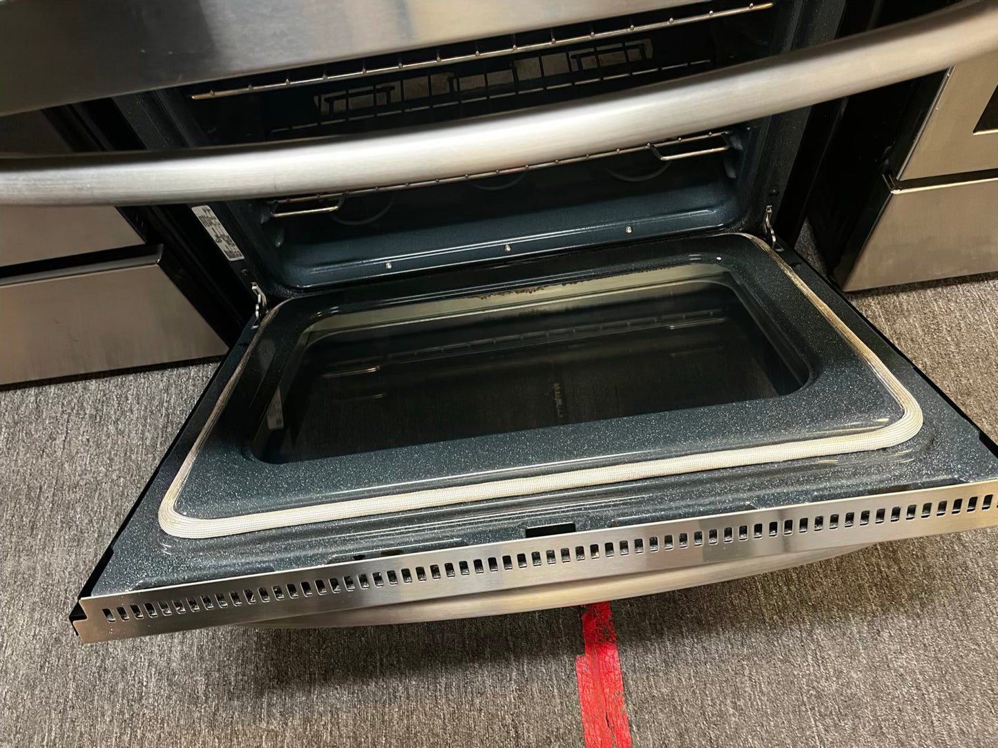 GE electric 220v glass top double oven range 5 burner Refurbished bake Broil self clean stainless steel 30" #ER1034L