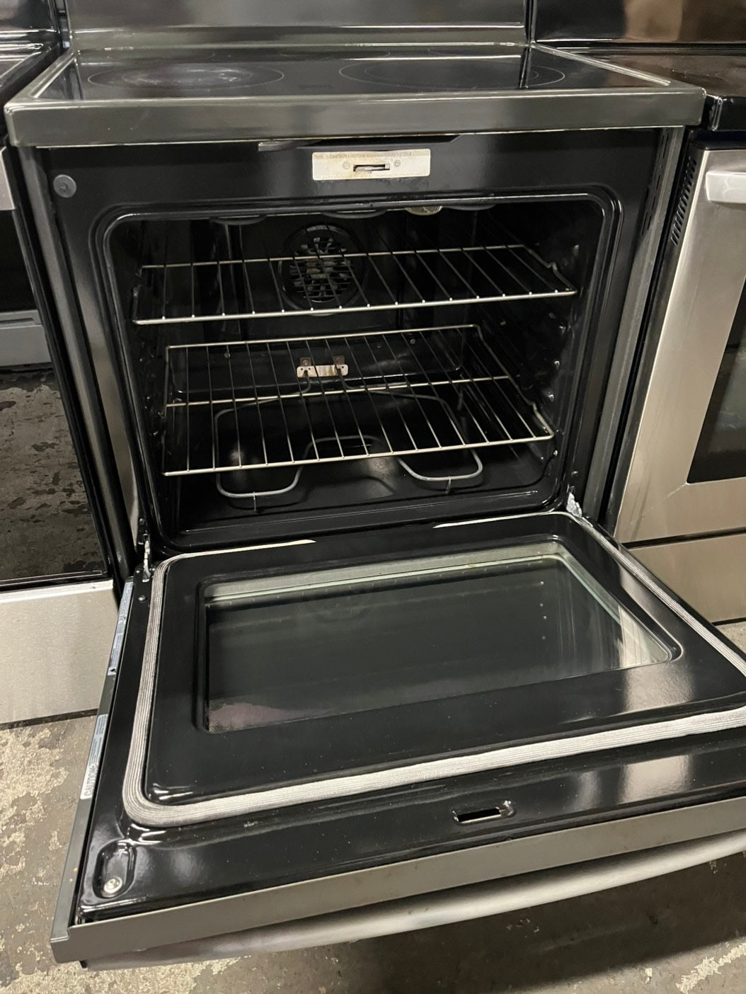 -GE glass top electric range 220V  5  burner warm zone convection bake broil power boil self clean Refurbished Slate 30" #ERS89B