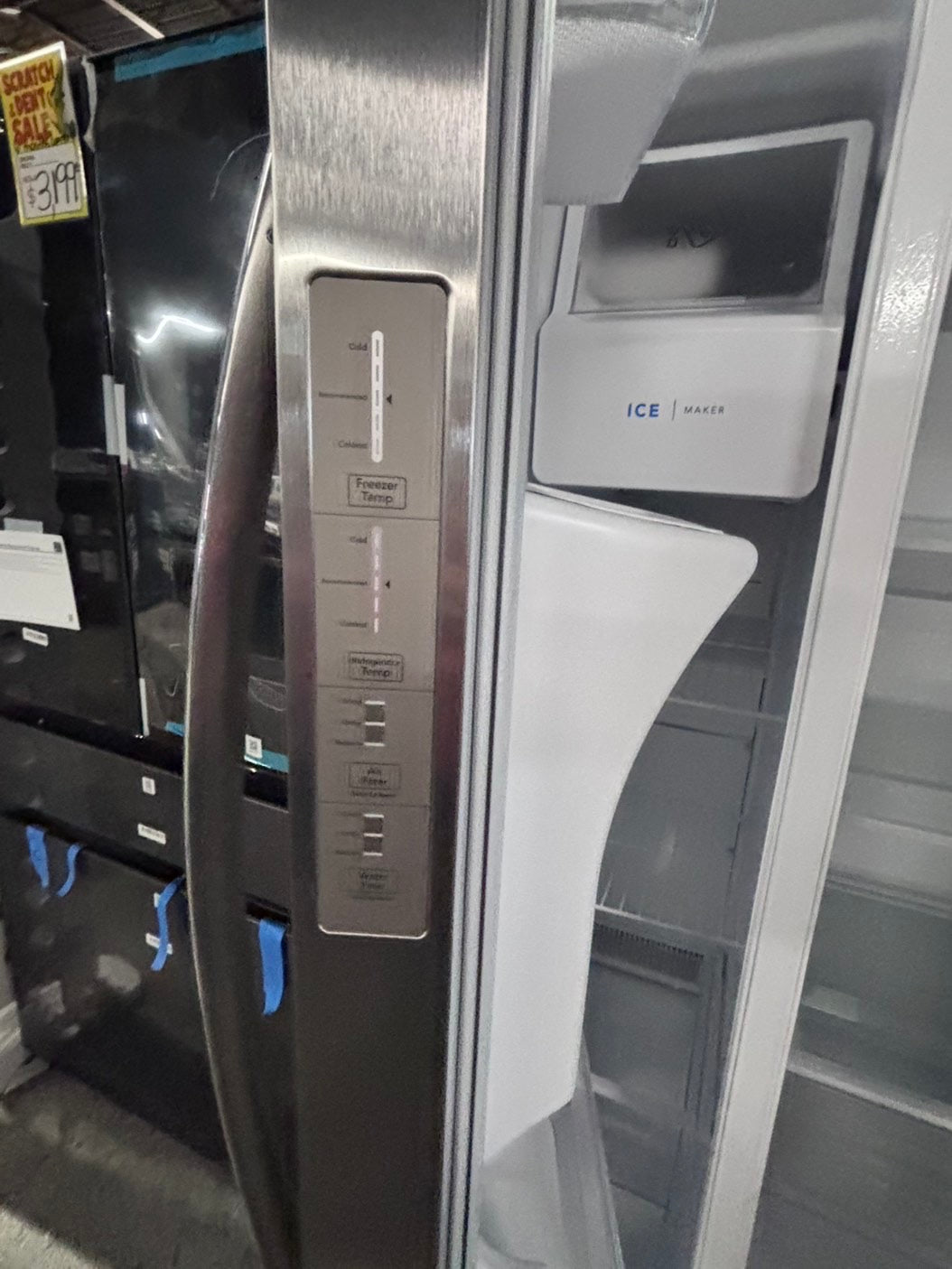 >used-refurbished Frigidaire 33” Side by Side Refrigerator stainless steel w/ice water dispenser  - #RFUR33LB