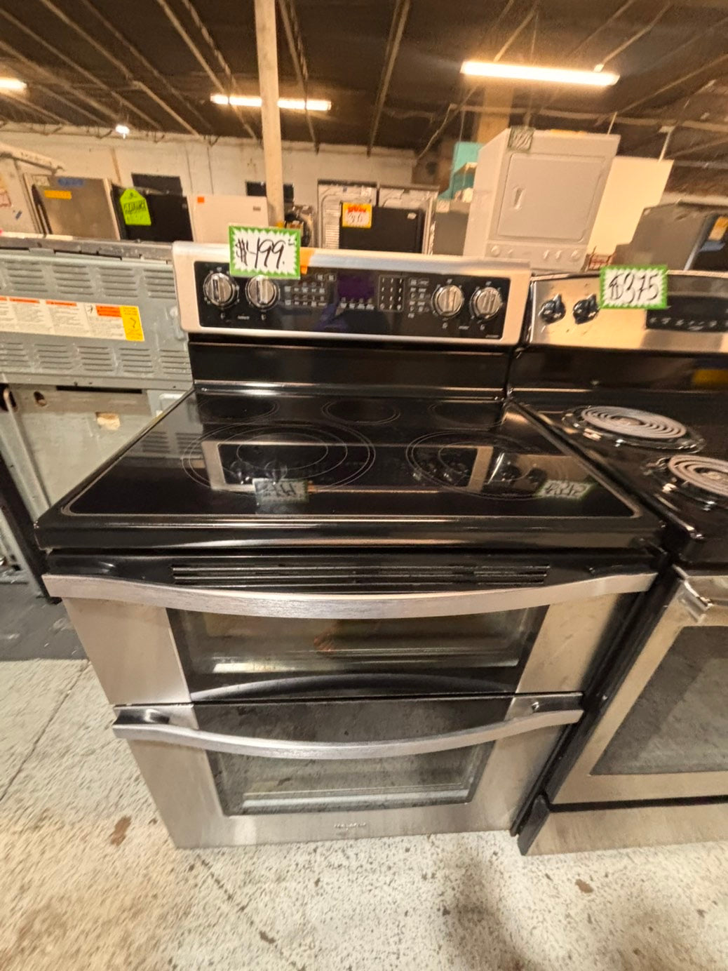 }Whirlpool glass top double oven convection electric range 220v 5 burner stainless steel warm zone bake broil Refurbished fast boil 30" #W6GT16B
