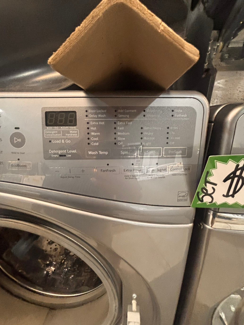 >*SALE🔥used- refurbished whirlpool front load electric 220v dryer & washer large  capacity with pedestals in silver color 27” #WSS8KV7B