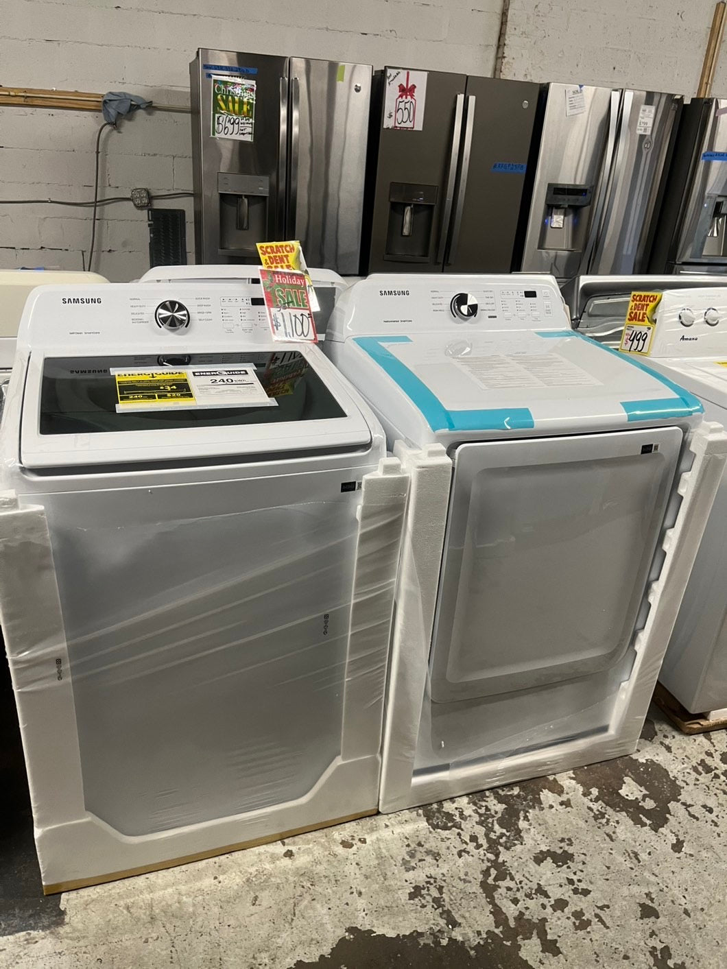 Open box 📦 New S/d New Samsung Top load washer Stainless steel Drum 4.5 Cu.Ft And Electric dryer set 27” wide white #WDSM45B