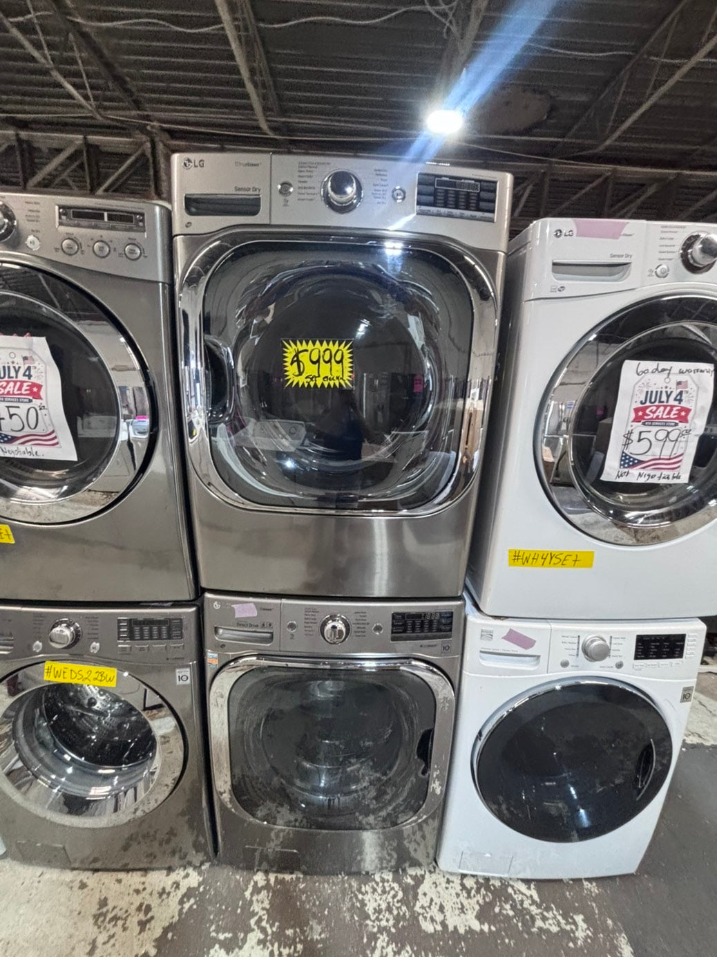 >*used great condition 29”refurbished LG steam washer & dryer set electric front load jumbo size stackable or side by side stainless steel drum 29" #WEXDZX9B